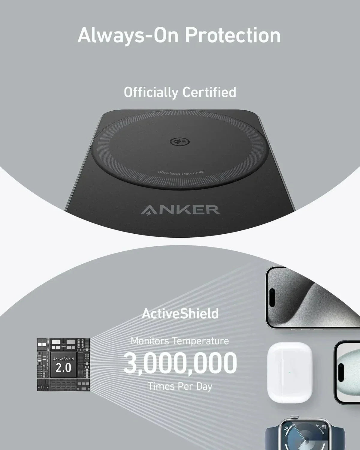 B2557211 Anker MagGo Wireless Charging Station (15W, Foldable 3-in-1) -Black