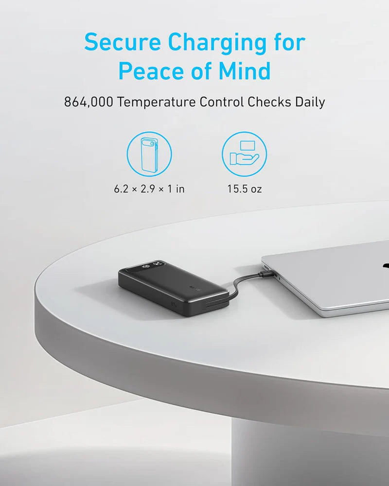 A1383H11 Anker Power Bank (20K، 87W، كابل USB-C مدمج) - أسود