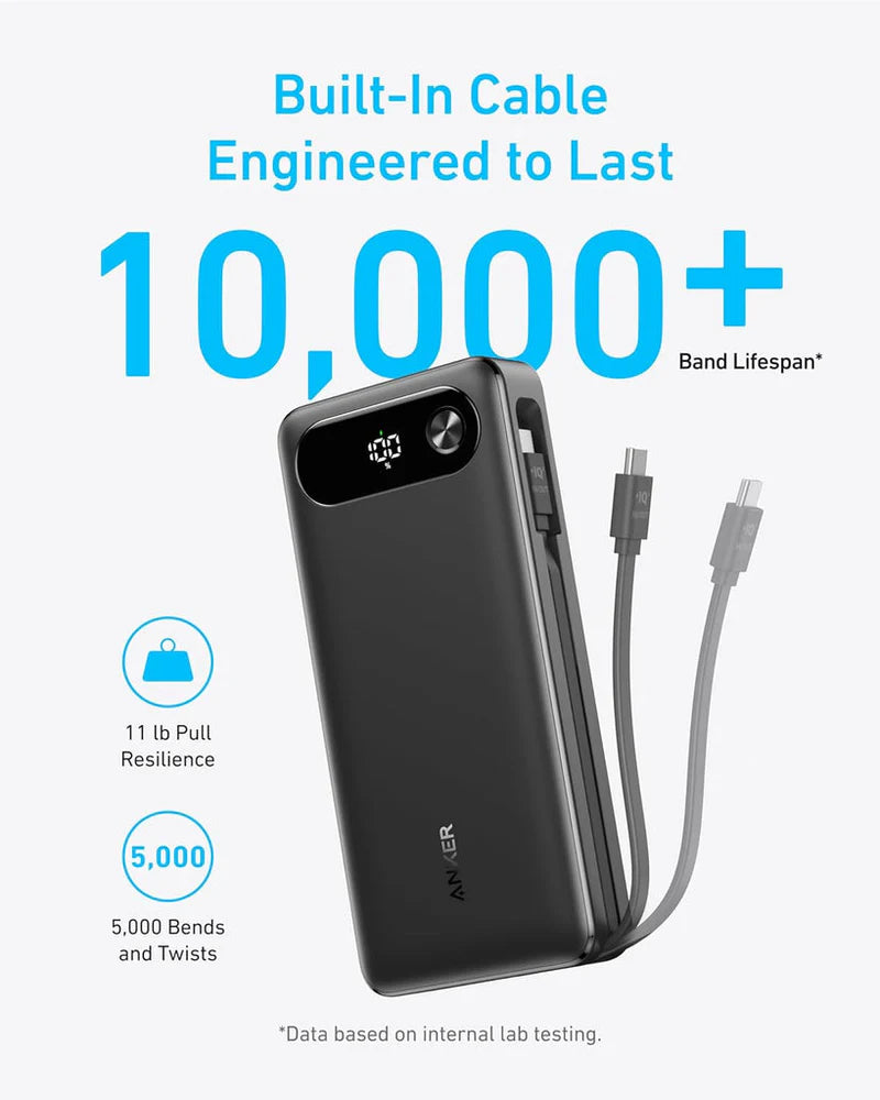 A1383H11 Anker Power Bank (20K، 87W، كابل USB-C مدمج) - أسود