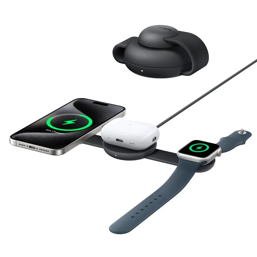 B25M8H11 | Anker MagSafe Compatible 3-in-1 Wireless Charging Station | 15 W | Foldable Wireless