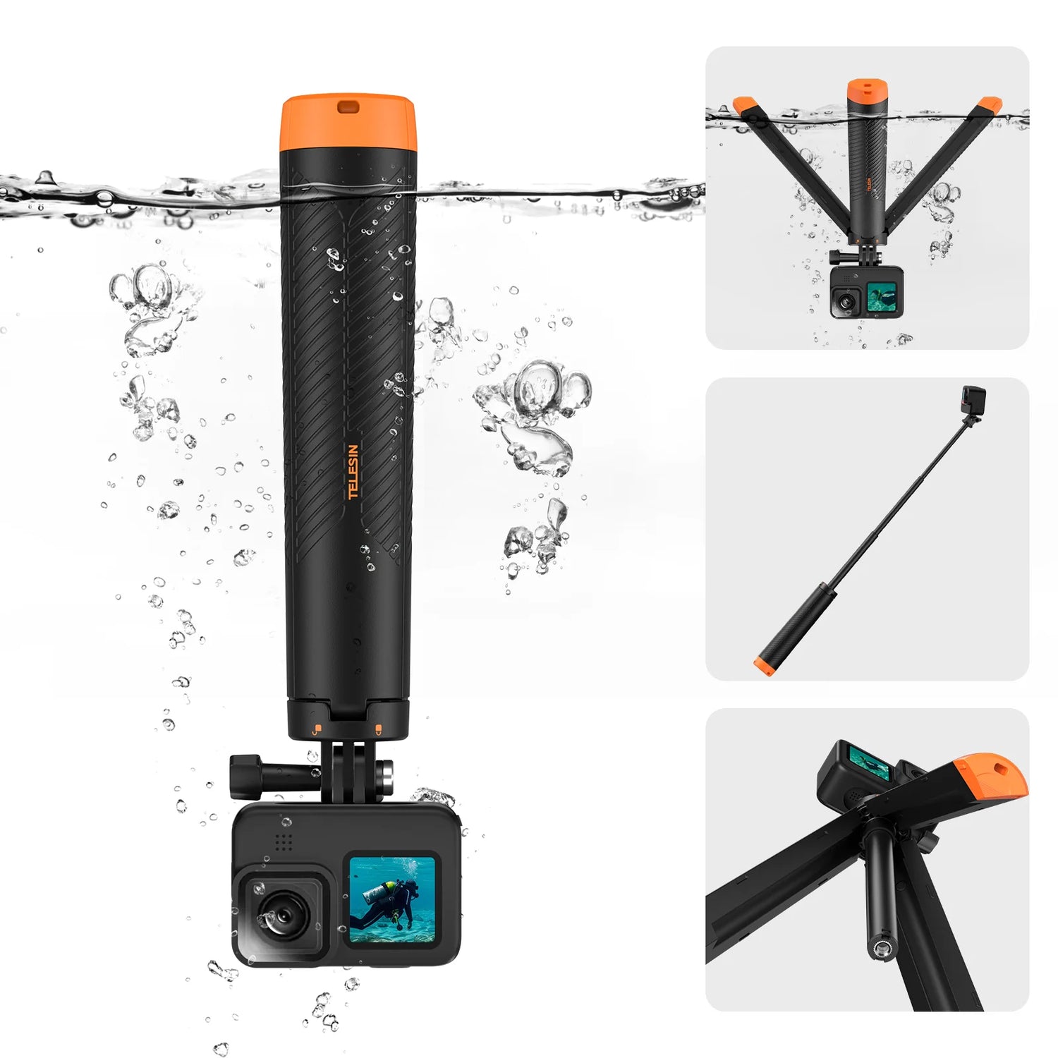 Telesin Floating Selfie Stick with Tripod for action cameras