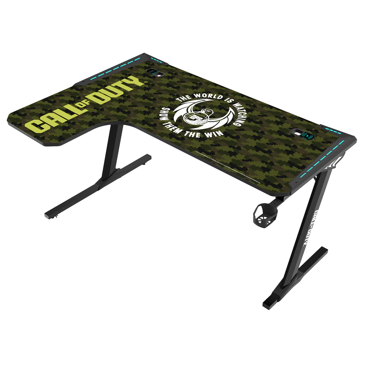 Call Of Duty (COD) x GAMEON Phantom XL-L Series L-Shaped RGB Flowing Light Gaming Desk (Size: 1400-600-720mm) With (800*300*3mm - Mouse pad), Headphone Hook, Cup Holder, Cable Management, Gamepad Holder, Qi Wireless Charger & USB Hub - Black/Red