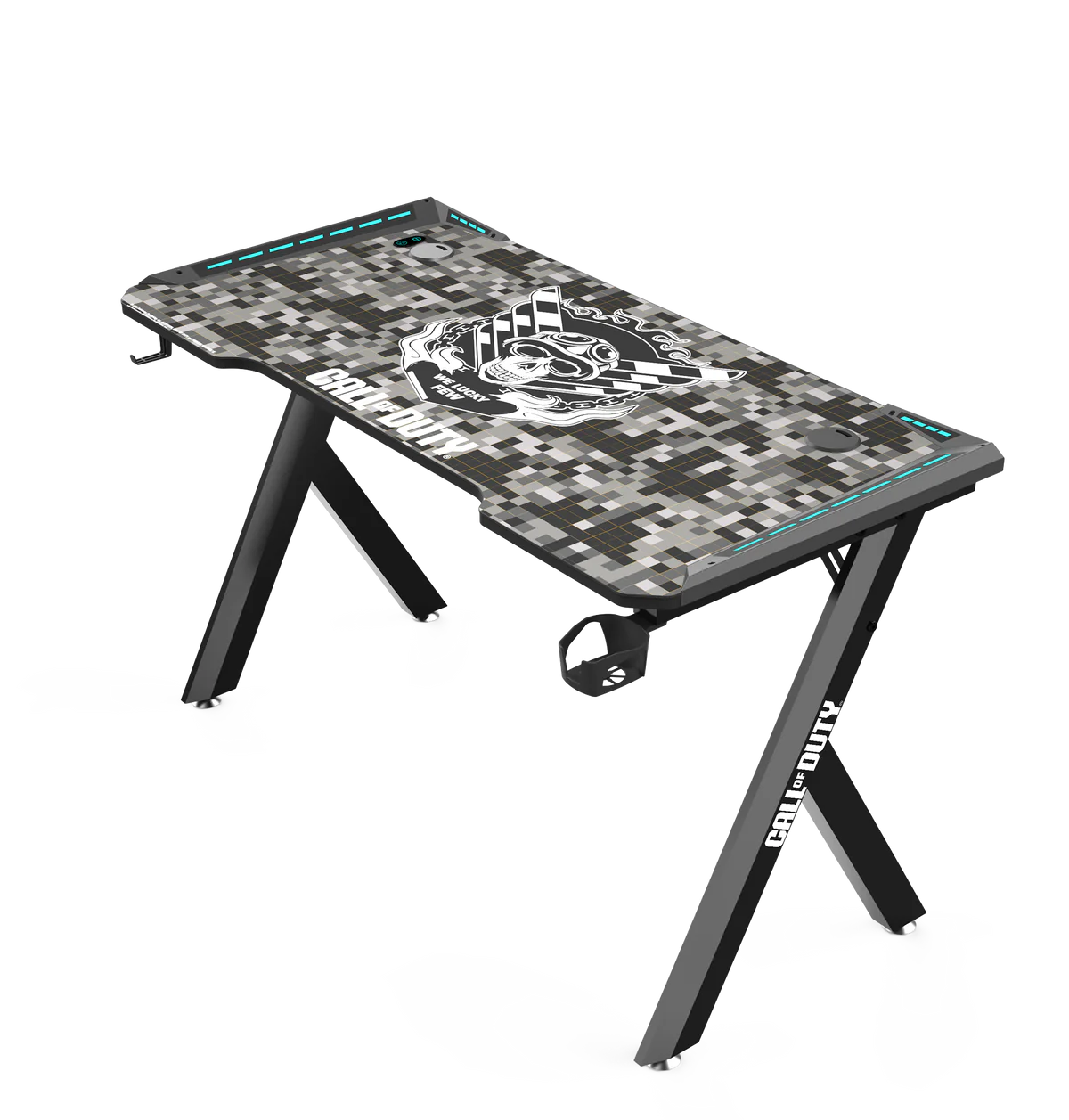 Call Of Duty (COD) x GAMEON Hawksbill Series RGB Flowing Light Gaming Desk (Size: 1200-600-720mm) With (800*300*3mm - Mouse pad), Headphone Hook & Cup Holder - Black/Grey