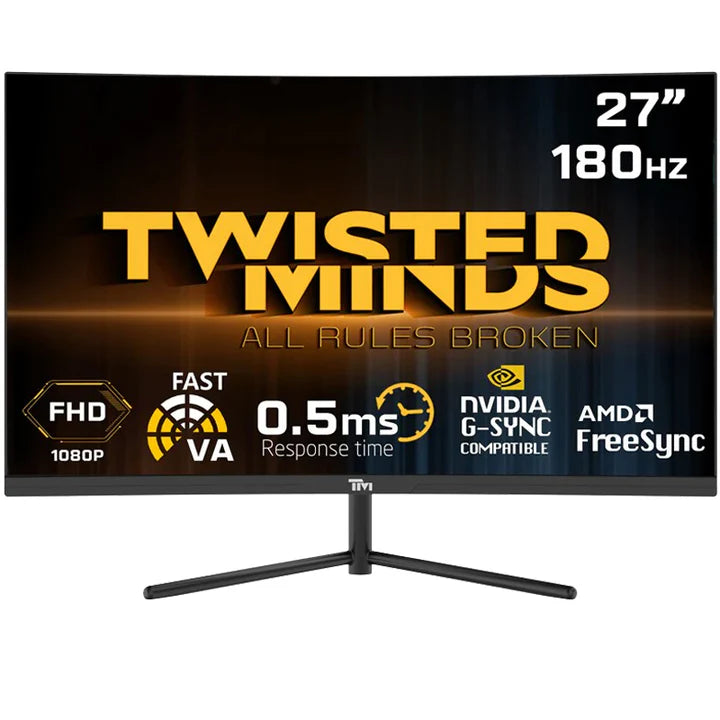 شاشة ألعاب Twisted Minds مقاس 27 بوصة، منحنية، FHD 180Hz، VA، 0.5 مللي ثانية، HDMI2.0، HDR