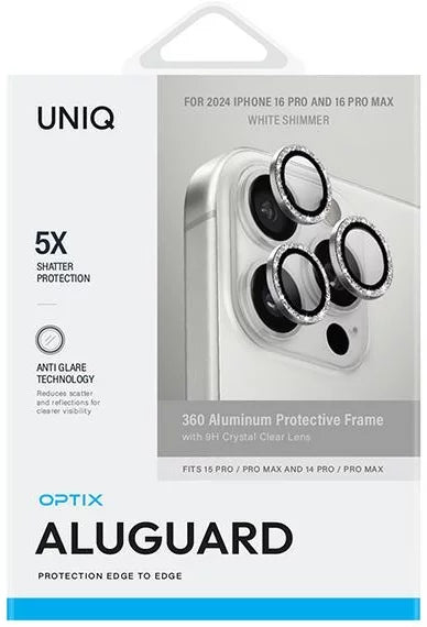 UNIQ OPTIX  IPHONE 16 PRO  (2024) 6.3/6.9 CAMERA LENS PROTECTOR - WHITE SHIMMER (WHITE)