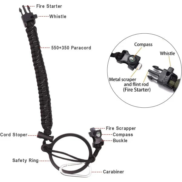 Buzio Paracord Carrier Strap Cord-Fits Wide Mouth Bottle - Black