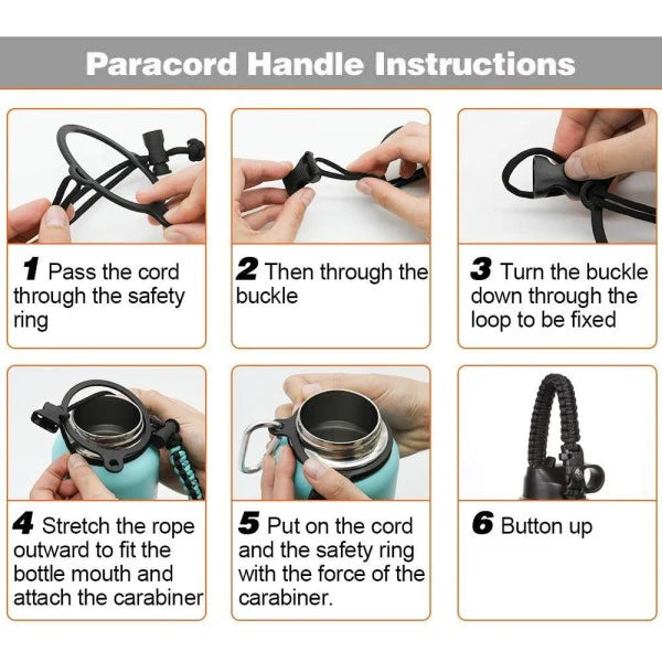 Buzio Paracord Carrier Strap Cord-Fits Wide Mouth Bottle - Black