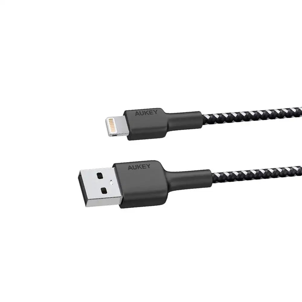 CB-BAL7-BK | Aukey Nylon Braided USB A to Lightning Cable | 0.9 M | Black - GulfStore.com