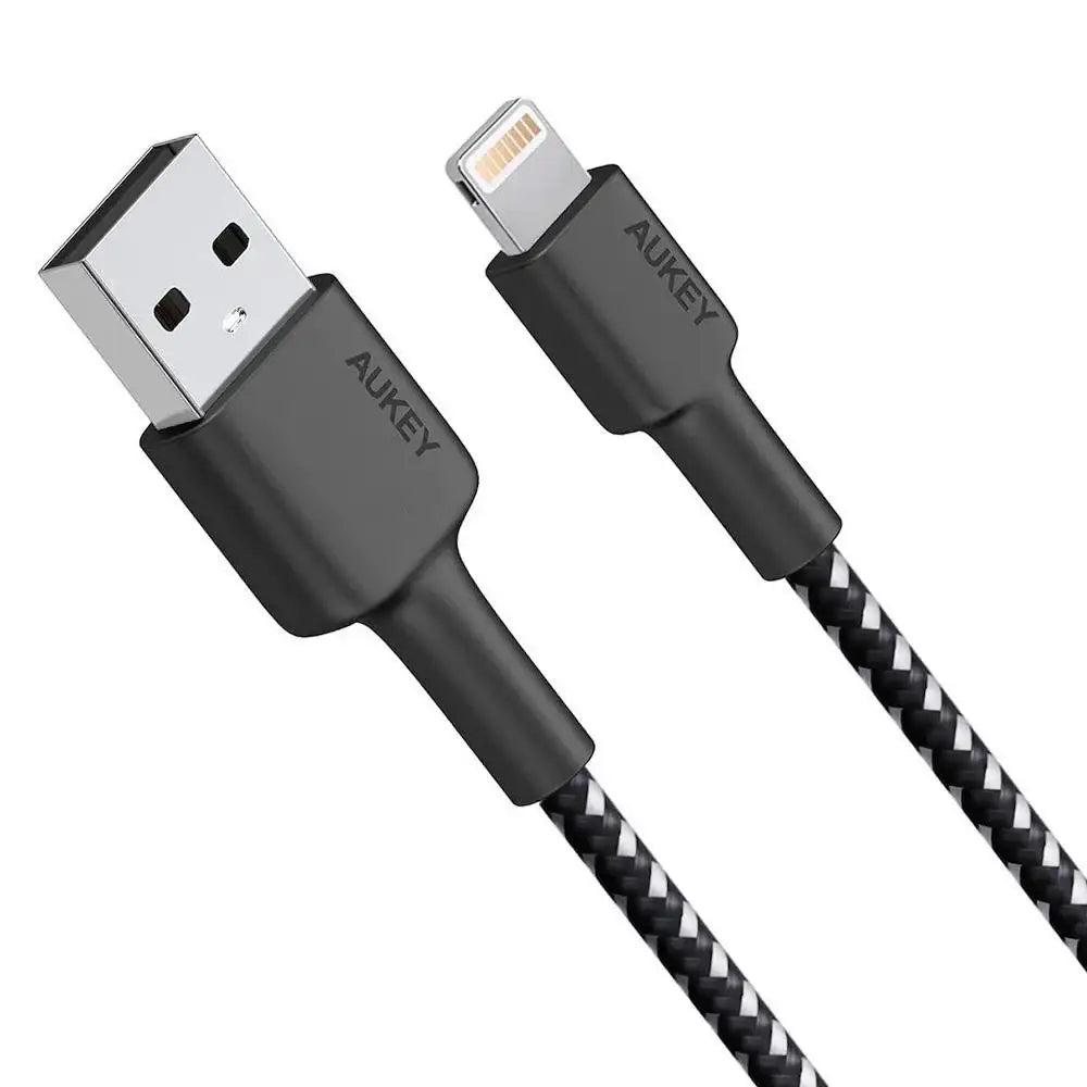 CB-BAL7-BK | Aukey Nylon Braided USB A to Lightning Cable | 0.9 M | Black - GulfStore.com