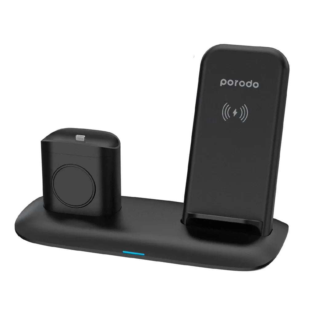 محطة شحن 4 في 1 من بورودو بقوة 7.5 واط/10 واط لأجهزة iPhone / Apple Watch / Airpods - أسود