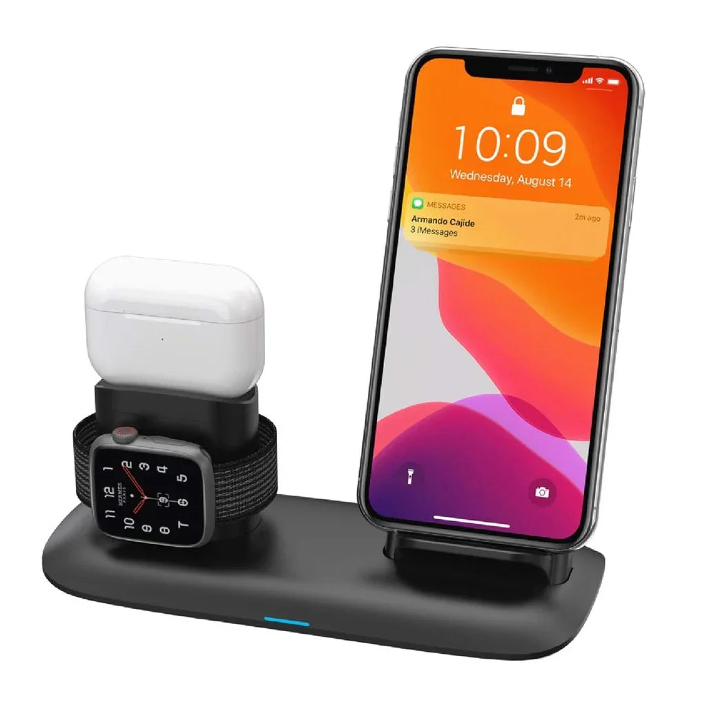 محطة شحن 4 في 1 من بورودو بقوة 7.5 واط/10 واط لأجهزة iPhone / Apple Watch / Airpods - أسود