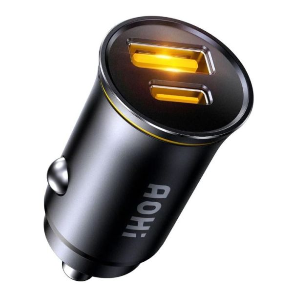AOHI SUPERAUTO PD GAN 65W Fast Car Charger (1USB-C & 1USB-A) - Black