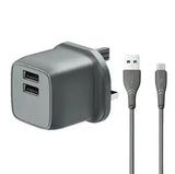 PAWA- " PW-PM24UKM-GY,PAWA PocketMini Dual USB Travel Charger UK With USB-A to Micro CableGrey" - GulfStore.com