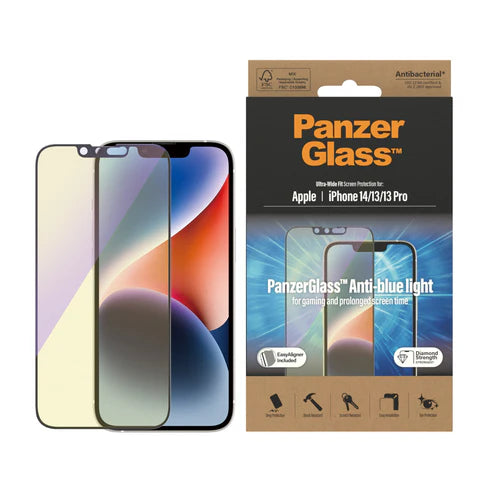 310103629، واقي شاشة PanzerGlass™ مضاد للضوء الأزرق لهاتف Apple iPhone 14 و13 و13 Pro، ملائم للغاية وسهل الاستخدام - 2791