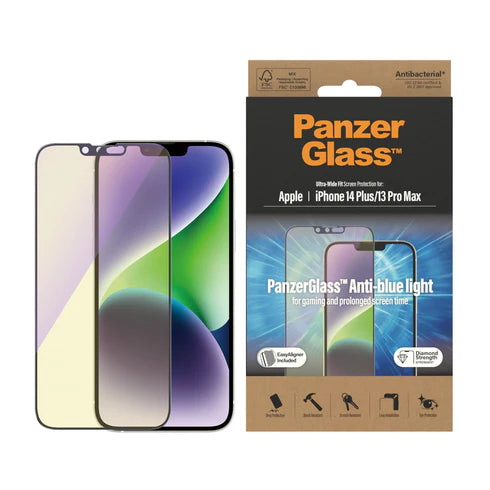 310103631، واقي شاشة PanzerGlass™ مضاد للضوء الأزرق لهاتف iPhone 14 Plus و13 Pro Max | مقاس واسع للغاية مع - 2793