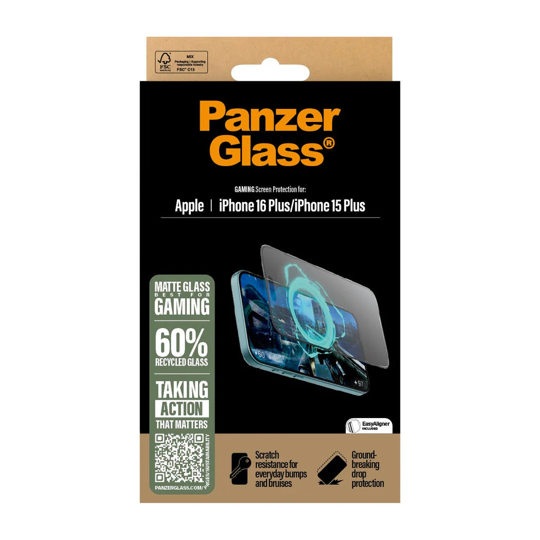9000300490 | واقي شاشة PanzerGlass® للألعاب، متوافق مع iPhone 16 Plus و iPhone 15 Plus | مقاس عريض للغاية