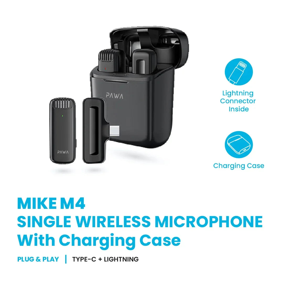 PW-LSMCCCL2 , PAWA MIKE M4 Single Wireless Microphone With Charging Case Plug &play
