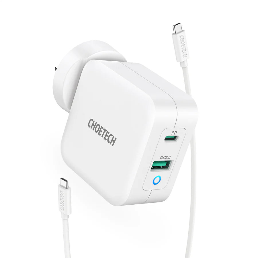 Choetech , Charger 65W Dual USB C Port GaN - White , PD8002 UK