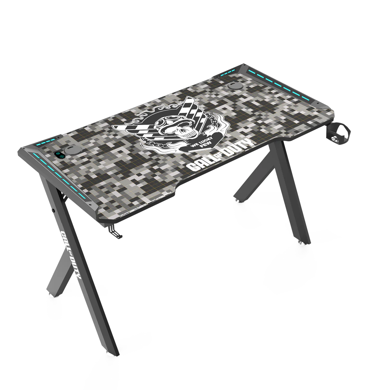 Call Of Duty (COD) x GAMEON Hawksbill Series RGB Flowing Light Gaming Desk (Size: 1200-600-720mm) With (800*300*3mm - Mouse pad), Headphone Hook & Cup Holder - Black/Grey