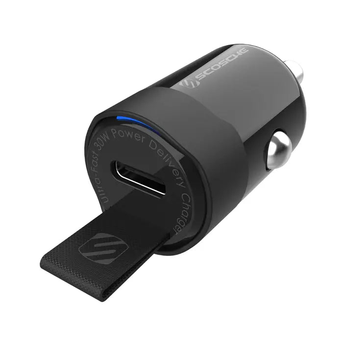 Scosche PowerVolt 30W USB Type-C Fast Car Charger with Fabric Pull Label and Power Delivery 3.0 with PPS for All USB-C Devices
