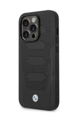 BMW iPhone 14 Pro Signature Collection Genuine Leather with Perforated Seats Design - Black