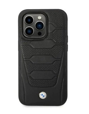 BMW iPhone 14 Pro Signature Collection Genuine Leather with Perforated Seats Design - Black