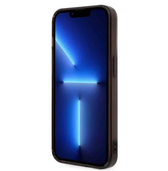 حافظة BMW Motorsport Collection PC/TPU IML مع شريط ثلاثي الألوان مطبوع عليه خطوط باهتة متوافقة مع iPhone 14 Pro - أسود
