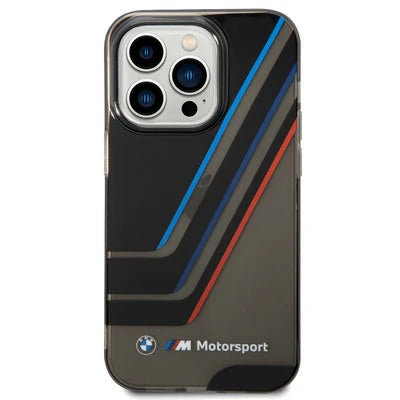 BMW Motorsport Collection PC/TPU IML Printed Tricolor Stripes, Translucent Zones iPhone 14 Pro - Black