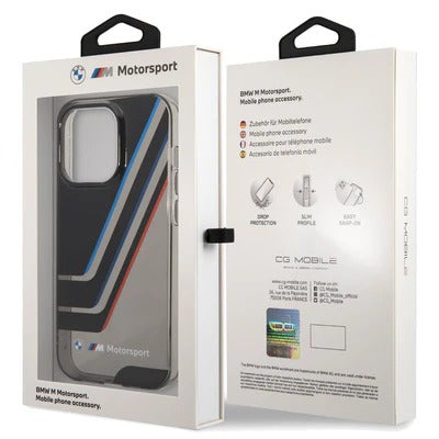 BMW Motorsport Collection PC/TPU IML Printed Tricolor Stripes, Translucent Zones iPhone 14 Pro - Black