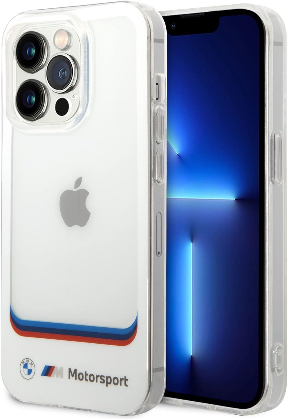 BMW Motorsport Collection PC/TPU IML Case Big Square Transparent Area And Printed Bottom Logo, Shockproof Protection, Anti-Slipping, Slim-Fit, Compatible wit iPhone 14 Pro Max - White