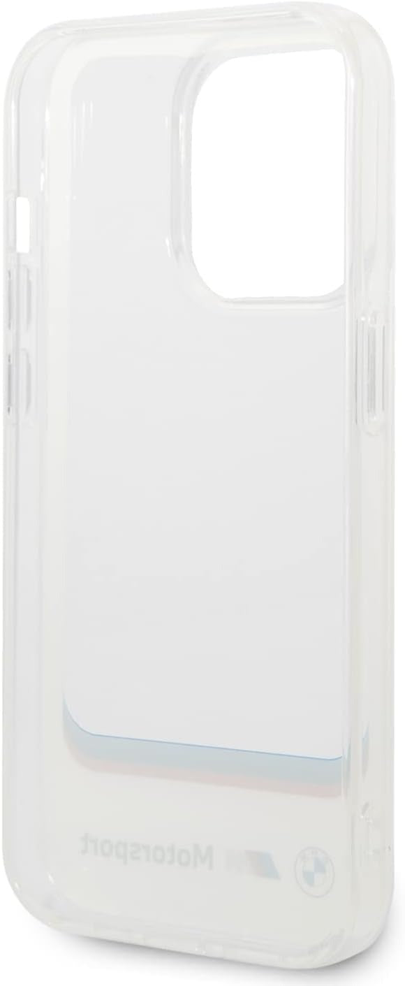 BMW Motorsport Collection PC/TPU IML Case Big Square Transparent Area And Printed Bottom Logo, Shockproof Protection, Anti-Slipping, Slim-Fit, Compatible wit iPhone 14 Pro Max - White