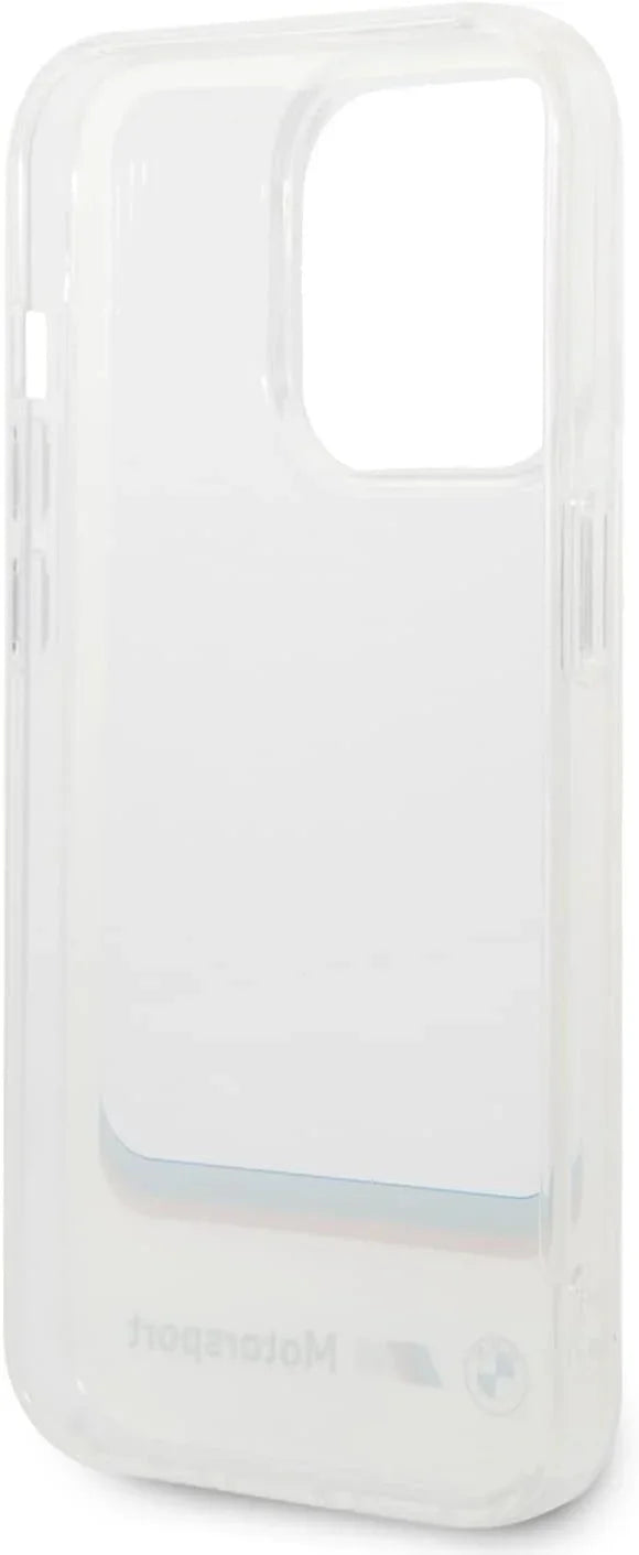 BMW Motorsport Collection PC/TPU IML Case Big Square Transparent Area And Printed Bottom Logo, Shockproof Protection, Anti-Slipping, Slim-Fit, Compatible wit iPhone 14 Pro Max - White