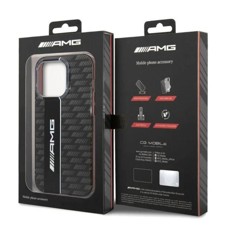 AMG Apple iPhone 14 Pro Transparent Double Layer Case with Carbon Pattern II - Black