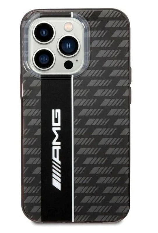 AMG Apple iPhone 14 Pro Max Transparent Double Layer Case with Carbon Pattern II - Black