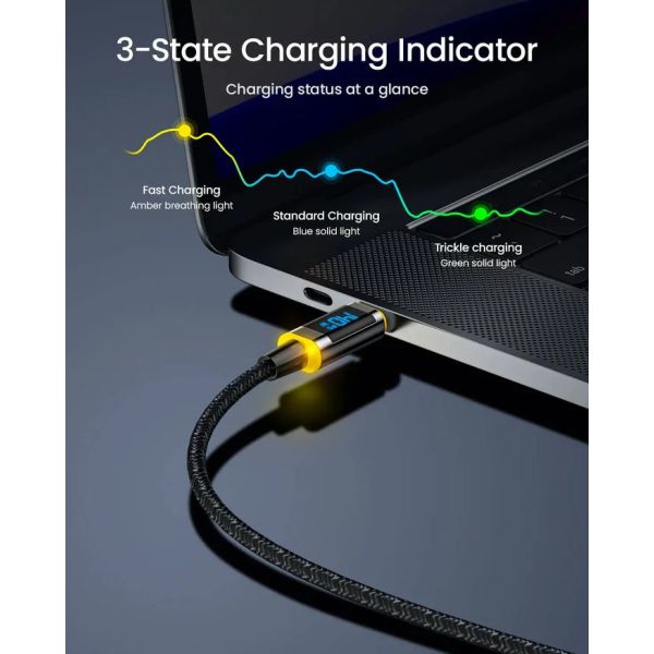 AOHI Magline+140W Nylon USB C to USB C LED Display Cable 1.2M - Black