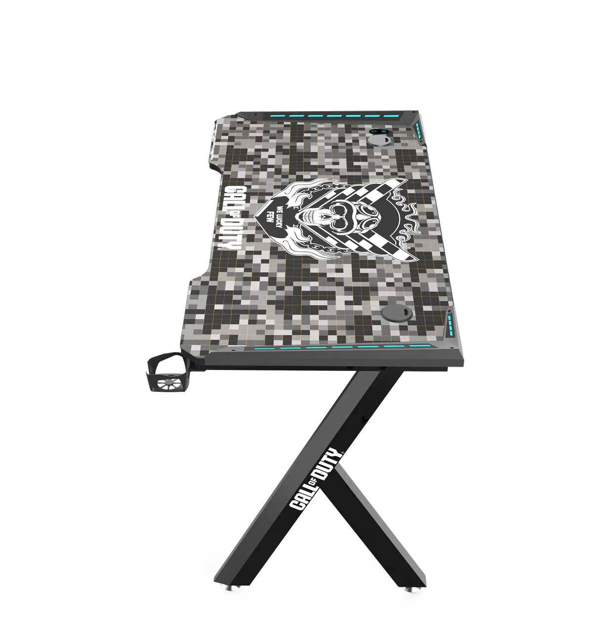 Call Of Duty (COD) x GAMEON Hawksbill Series RGB Flowing Light Gaming Desk (Size: 1200-600-720mm) With (800*300*3mm - Mouse pad), Headphone Hook & Cup Holder - Black/Grey