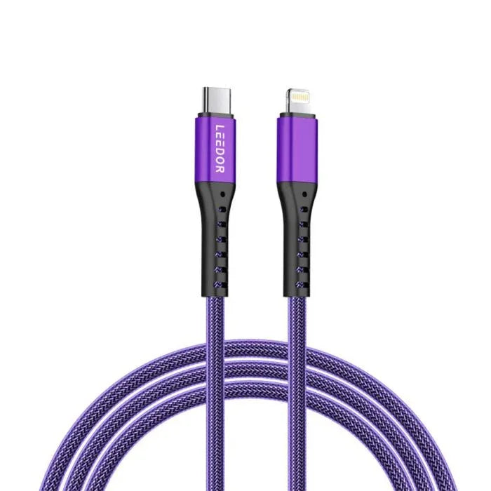 LD-009QC-L، كابل مضفر من ليدور بطول 1.2 متر، سي-لايتنينغ، أرجواني