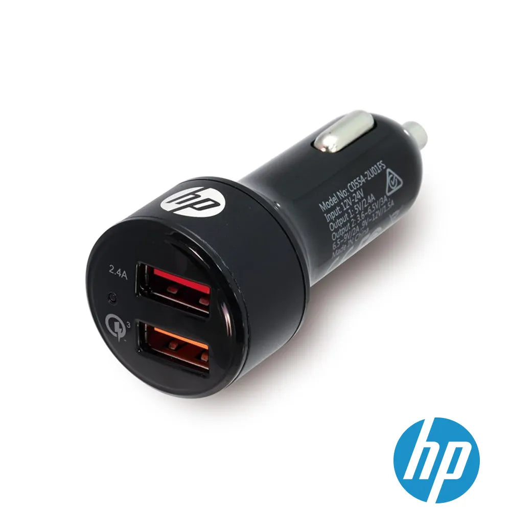 HP049GBBLK0TW | HP USB+QC 3.0 Fast Car Charger Muti Power Solution | 2.4 A - 3.0 A | Black