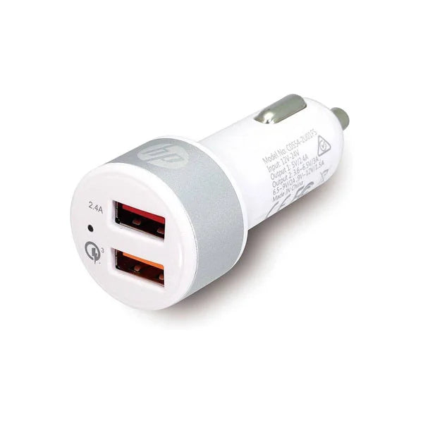 HP049GBSLV0TW | HP USB+QC 3.0 Fast Car Charger Muti Power Solution | 2.4 A - 3.0 A | White