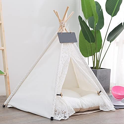 Scnbom Dog Puppy Teepee Cat Bed Portable Pet Tents Houses with Thick Cushion 24 Inches Tall for Pets Up to 20lbs