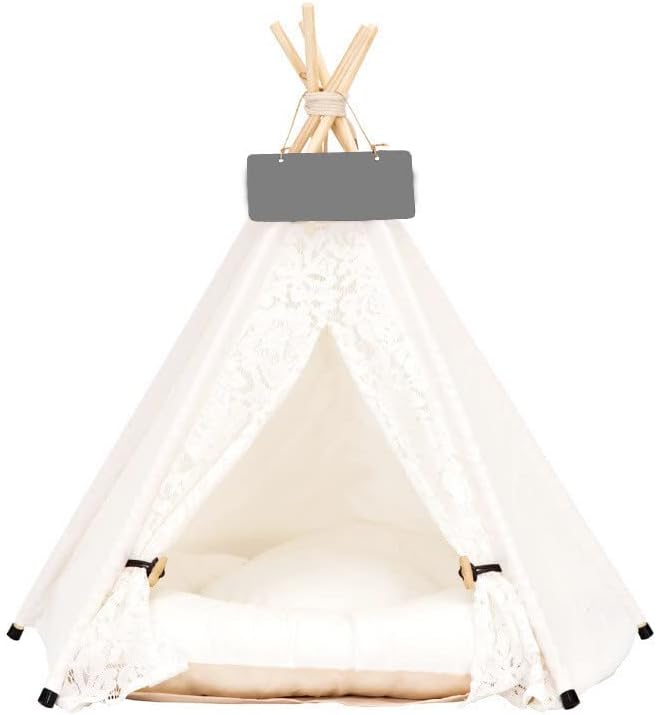 Scnbom Dog Puppy Teepee Cat Bed Portable Pet Tents Houses with Thick Cushion 24 Inches Tall for Pets Up to 20lbs
