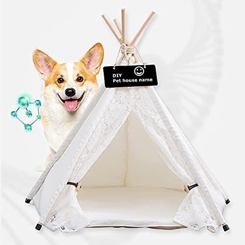 Scnbom Dog Puppy Teepee Cat Bed Portable Pet Tents Houses with Thick Cushion 24 Inches Tall for Pets Up to 20lbs