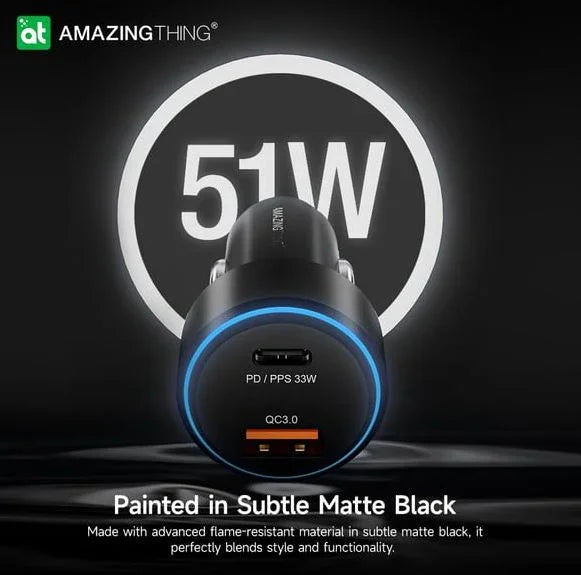 AMAZINGTHING، AT SPEED PRO PD51W / PPS33W، شاحن سيارة بمنفذين، أسود، SP51WCA