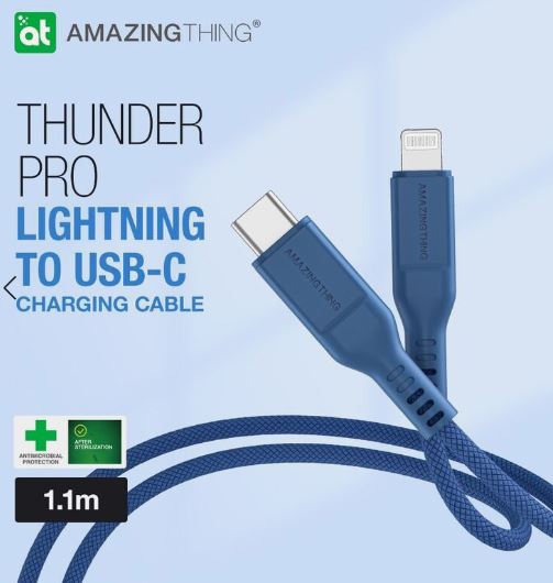 AMAZINGTHING  , AT THUNDER PRO LIGHTNING TO USB-C , 3.2A 30W , 1.1 M , BLUE , CLC110MTHBU