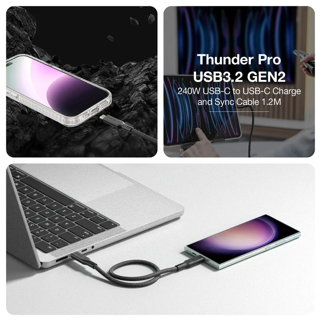 AMAZINGTHING، في THUNDER PRO مع حامل USB-C إلى USB-C، 5.0A 240 W GEN2، 1.2 متر، أسود، THC1.2MBK