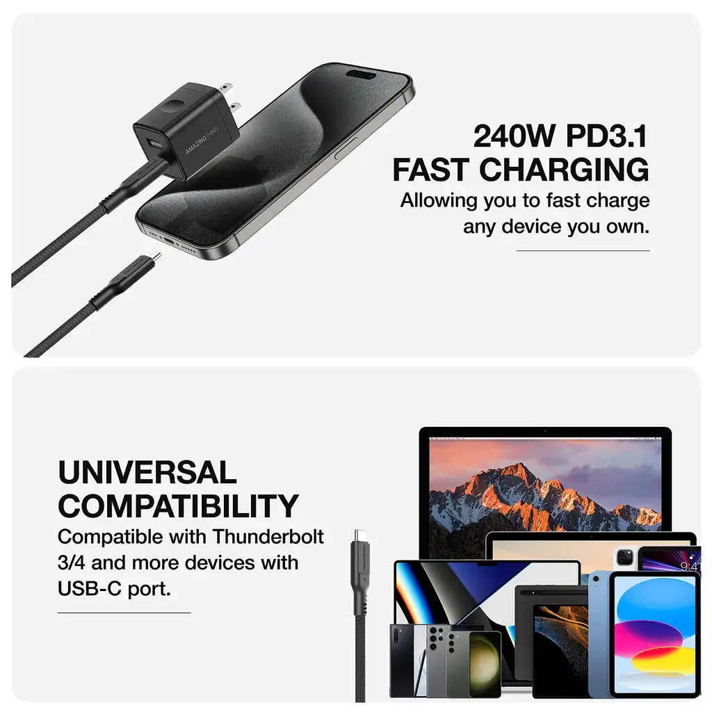 AMAZINGTHING , AT THUNDER PRO WITH HOLDER USB-C TO USB-C , 5.0A 240 W GEN2 , 1.8 M , BLACK , THC1.8MBK - GulfStore.com