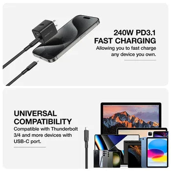 AMAZINGTHING، AT THUNDER PRO مع حامل USB-C إلى USB-C، 5.0A 240 W GEN2، 20 سم، أسود، THC0.2MBK