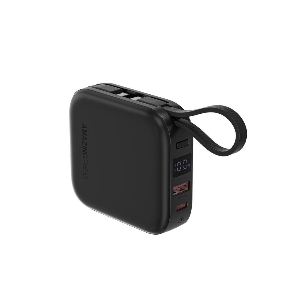 AMAZINGTHING | 17942 | THUNDER Go 10000Mah Power Bank With Built-In 2 Usb-C Cables | Black