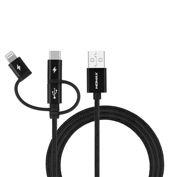 Momax One Link 3 In 1 Fast Charge/Sync USB Cable 1m - Black