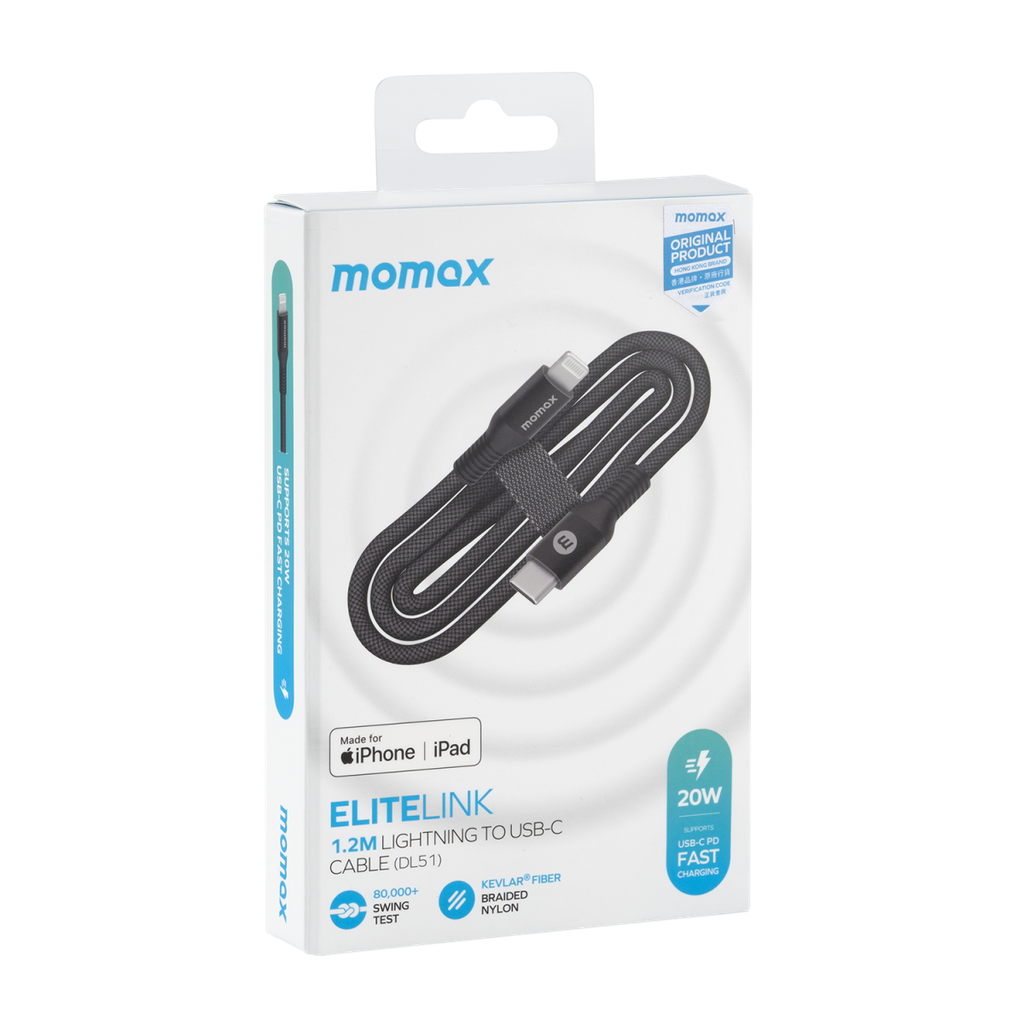 Momax Elite Link Lightning to USB-C Cable 1.2m - Black